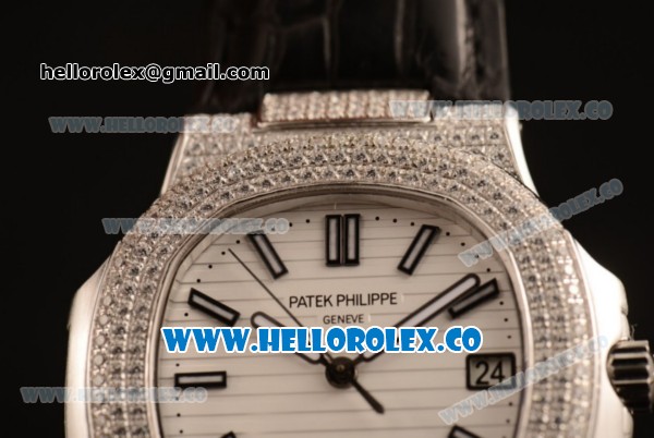 Patek Philippe Nautilus Miyota 9015 Automatic Diamonds/Steel Case with White Dial Diamonds Bezel and White Dial (AAAF) - Click Image to Close
